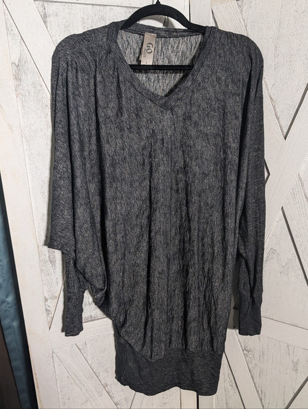 Go Couture Women’s Large Charcoal Gray Dolman Batwing Tunic Top Made in USA